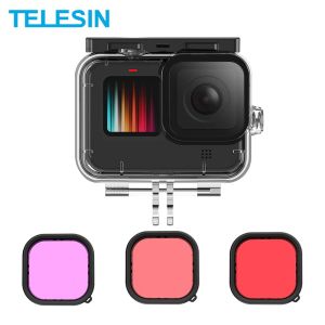 TELESIN 50M Waterproof Housing Case + 3pcs Red Purple Pink Filter for GoPro HERO 13 12 11 10 9 BLACK