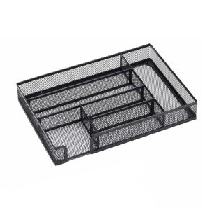 Metal Mesh Drawer Organizer Tray 6 Grids Multi Functional Desktop Storage Basket for Office Supplies