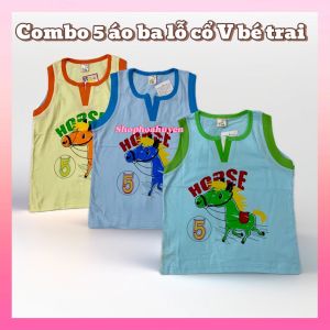 Combo 5 Áo ba lỗ bé trai chất vải 100% cotton mềm mịn thấm hút màu nhạt cổ chữ V 3-20kg - Áo sát nách bé trai