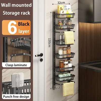 【SG STOCK】Non punching kitchen storage rack | Bathroom wall mounted storage rack | Adjustable storage rack behind door | Wall mounted seasoning storage rack