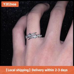 【Local shipping】 Punk Hip Hop Silver Color Zircon Lightning Open Rings For Men Fashion Jewelry Gift Creative Adjustable Ring