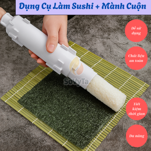 Dụng cụ cuốn sushi mang đi tiện lợi – Bộ làm sushi chuyên nghiệp tại nhà -Combo Khuôn Cuộn Sushi Ống Tròn & Mành Tre Truyền Thống -Bộ Dụng Cụ Làm Sushi Chuyên Nghiệp - Ống Cuộn & Mành Cuộn