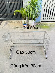 Kệ  chén kệ bát inox 304 có mộc lắp trên bồn rửa chén PHPSG thích  thước D90cm100cmxR30cmxC50cm