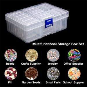 XUANY 14pcs/set with Sorting Compartments Transparent Plastic Storage Box Set Multifunctional Dustproof Jewelry Storage Cases Practical Durable 14pcs Organizer Containers for Jewelry Beads DIY Accessories