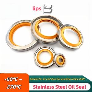 Polyimide yellow double lip PTFE dry grinding stainless steel oil seal dust resistant air high-speed rotating shaft oil seal (1pcs)