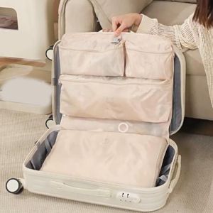 ZM10Q แขวนได้ กระเป๋าเก็บของเดินทาง 6 ใน 1 บีบอัดได้ ความจุขนาดใหญ่ กระเป๋าจัดระเบียบสัมภาระ ใช้งานได้จริง ซักได้ ลูกบาศก์บรรจุเสื้อผ้า สำหรับบ้าน