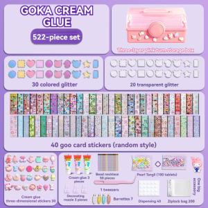 1008 PCS Cream Guka Set Sticker Kuromi Kuka With Storage Box DIY Guka Plate Decal DIY Key Chain DIY Hair Clips Guka Cream Handmade Entrepreneurship Childrens Puzzle Gift Girl Toy