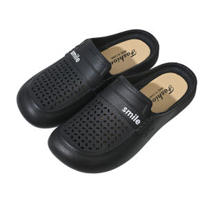 [Free Shipping] WomenS Closed-Toe Slippers For Spring And Summer Suitable For Home And Outdoor Use Breathable Non-Slip PVC Perforated Flat-Heeled Thick-Soled Half-Slippers Sandals Free Shipping