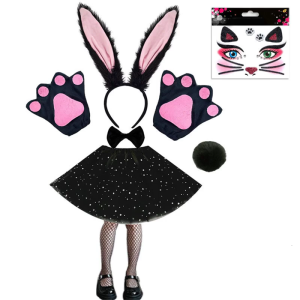 Women Bunnies Costume Including Ear HeadbandBowtie CollarCuffs and Tail Accessories for Easter Halloween Cosplay Party
