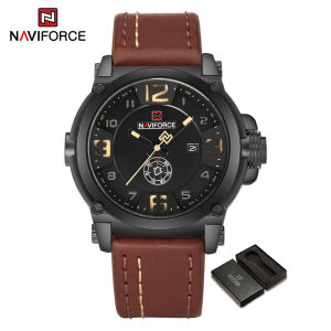NAVIFORCE Watch for Men Fashion Casual Sport Watch Original Waterproof Black Leather Strap Calendar Display Watches NF9099