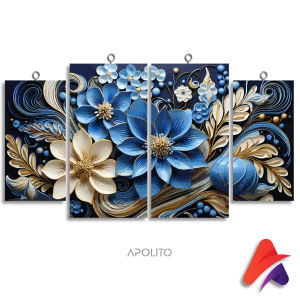 HIASAN DINDING SET BLUE ABSTRAK ORNAMEN FLORAL ISI 4 (95 B) KAMAR DEKORASI RUMAH WALL DECOR PAJANGAN DINDING SATU SET BUNGA