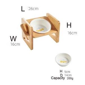 Ceramic Cat Dog Bowl with Elevated Wood Stand Non-slip Feet Adjustables Pet Double Feeder Bowls for Cats and Small Dogs Food Water Feeding Bowl