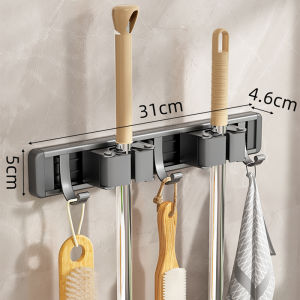 JustLiving 1PC 3/4/5/6 Hooks Wall Mounted Mop Broom HolderEasy Installation Mount Screw Storage Rack Hook with WheelBehind Door Storage HangerBalcony Fixed Broom HolderMop Wall Clip