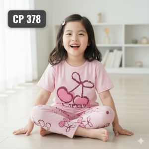 blinqshop Baju tidur anak untuk 1-10 tahun/setelan anak perempuan/setelan anak cewek/stelan anak laki-laki/setean cp full printing motif Cherry Pink CP378