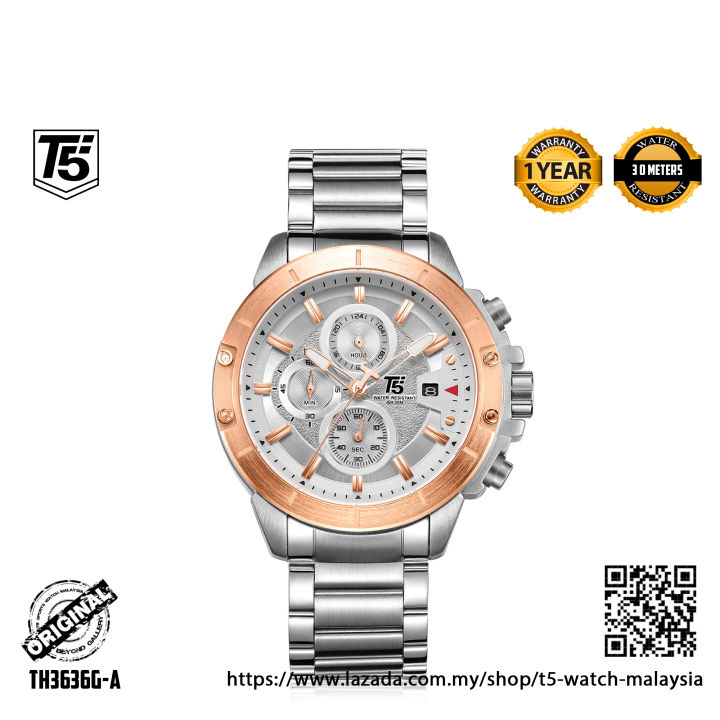 T5 Watch Malaysia TH3636G Chronograph Date Stainless Steel Band