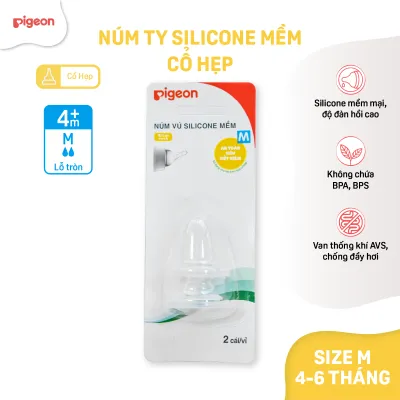 Núm vú cổ hẹp silicone mềm Pigeon M (2 cái/vỉ)
