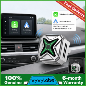 Vyvylabs Plug Play Wireless CarPlay Adapter with Android Auto Converter Dual Phone Switching Auto Pairing for Car Factory Wired System
