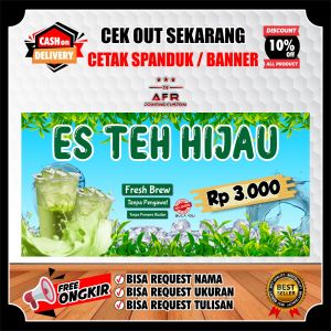 Spanduk Banner Es Teh Hijau Viral Ukuran 100 X 50
