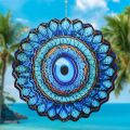 3D Wind Spinner Mandala 10 Inch Evil Eye Stainless Steel Wind Sculpture Blue Hanging Ornament Cut Metal Art for Indoor Outdoor Garden Decoration Amulet for Home and Yard. 
