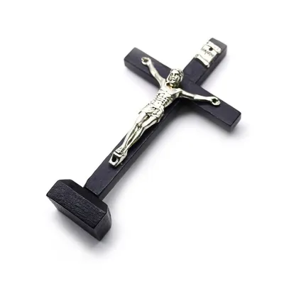 BINGY Catholic Wood Crucifix With Stand Religious Charm Vintage Religious Decoration Gift Prayer Catholic Jesus Cross Christian Decor