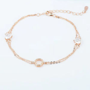 Sterling Silver s925 Geometric Heart Bracelet Light Luxury Fashion Diamond Simple Niche Design Style Internet Celebrity Gift Wholesale