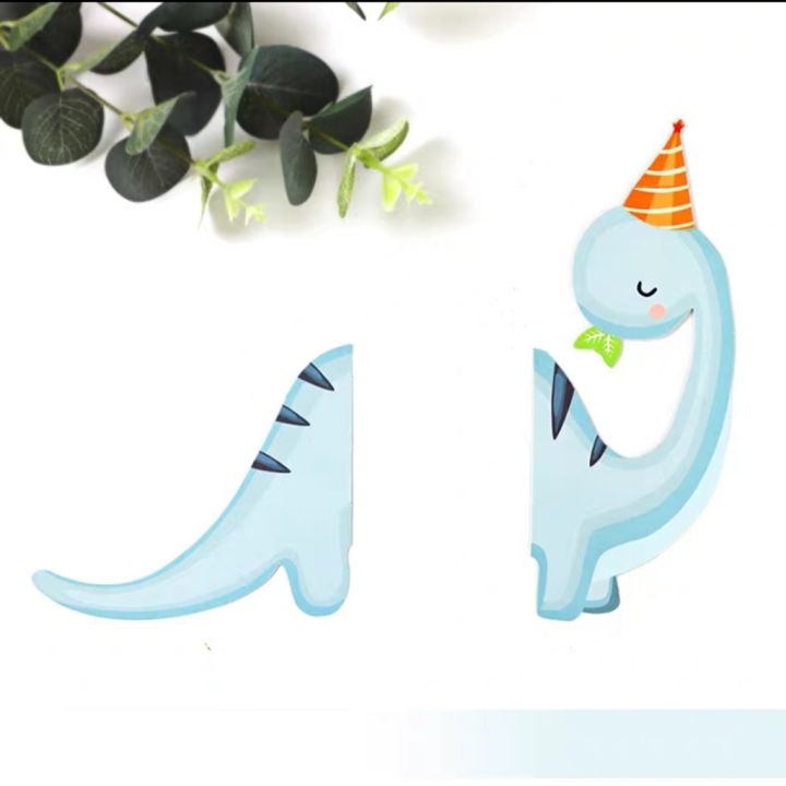 Ins Style Dinosaur Theme Blue Hat Dinosaur Happy Birthday Paper Card