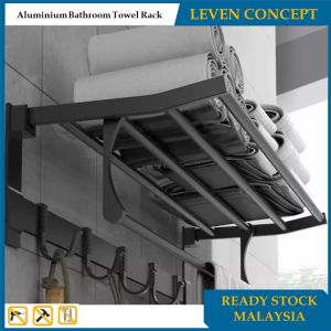 Aluminium Bathroom Towel Rack Foldable Towel Toilet Bathroom with Hook Storage Aluminum Leven Concept