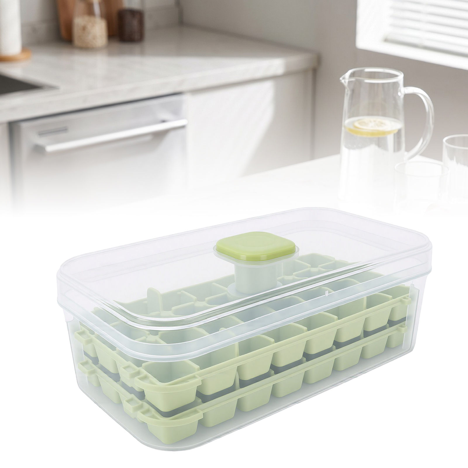 EECOO Aqur2020 Push Button Silicone Ice Cube Tray with Lid and Storage ...