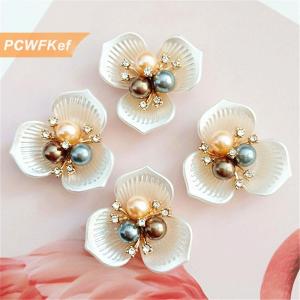 【PCWFKef】 2Pcs Hoa Ngọc Trai Rhinestone Nút Thủ Công Quần Áo Hợp Kim Kim Loại May Nút Cho Tóc Phụ Kiện Trâm Tự Làm Trang Trí