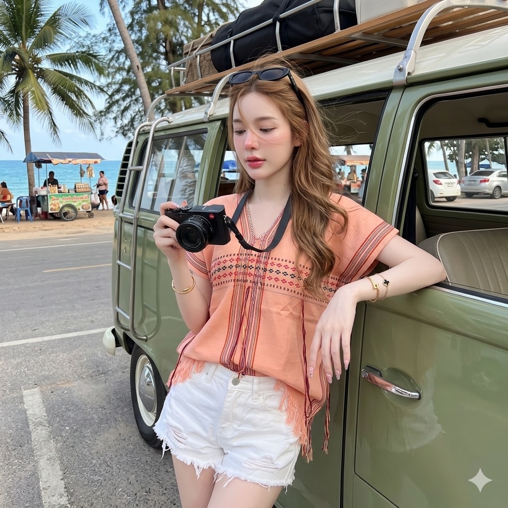 LANNA เสื้อทอมือแท้คอวีหน้าหลัง สุดนุ่ม สีไม่ตก ใส่สบายทุกวัน | Lazada มุมมองที่ 8