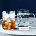 Gelas Cangkir Gagang Kaca Model Tulisan Kopi Susu Jus Teh Glass Coffee Mug Desain Good Morning 400 ml. 