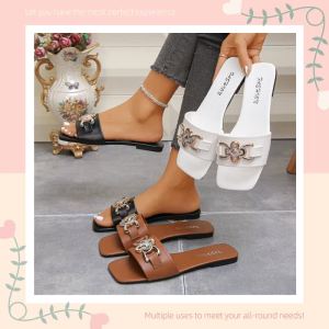 Big Size 35-44 Simple Women Leather Slippers Non-Slip Summer Cheap Sandals