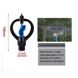 Garden Watering Nozzle Butterfly-Shaped 3/4 Female 1/2 Male Thread Automatic Rotating Sprinkler Head siram pokok
