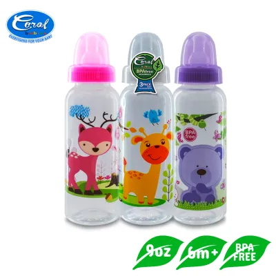 Coral Babies 9oz Clear Feeding Bottle Set of 3