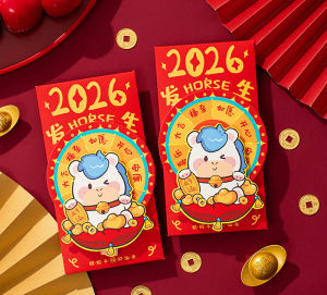 6/2ชิ้น2026ปั่นม้าสีแดงซอง Guochao ของขวัญหมุนสุดหรูสำหรับเด็กตรุษจีนชุดมีโชคด้านการเงินสร้างสรรค์พรีเมี่ยม