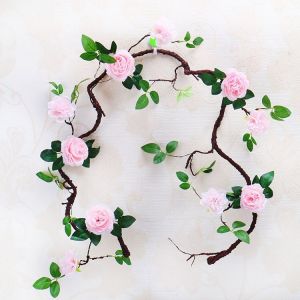 Dây hoa hồng thân giả gỗ 1m8 - Hoa Lụa - Hoa Giả -Trang trí nhà cửa sân vườn ban công văn phòng hội nghị