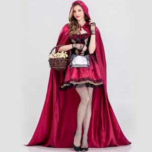 European and American plus-size Halloween costumes: long cape Little Red Riding Hood queen costume game-themed uniform Role Play cosplay