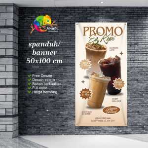 Cetak Spanduk Banner Coklat Dan Krem Promosi Menu Es Kopi Gaya Minimalis Elegan