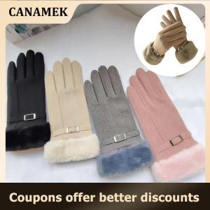【 CANAMEK 】 Autumn Winter Warm Suede Gloves Plus Velvet Thickened Plush Decor Cuff Gloves Outdoor Coldproof Touchscreen Riding Ski Gloves