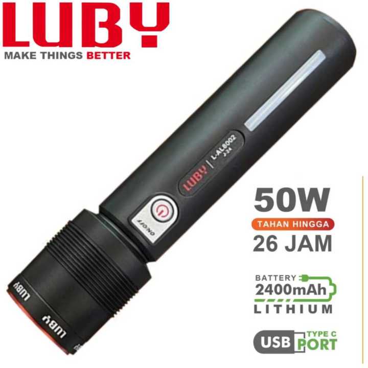 SENTER LED ZOOM LUBY L-AL8002 50WATT TAHAN HINGGA 26JAM - CAHAYA TERANG - WATERPROOF