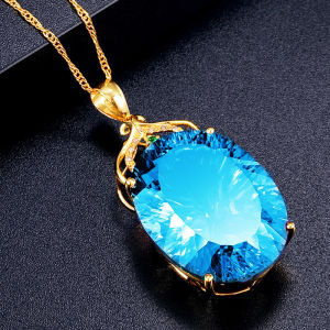 Mặt dây chuyền pha lê xanh lá cây hình bầu dục thanh lịch với dây chuyền mạ vàng thiết kế hình học thời trang dành cho nữ