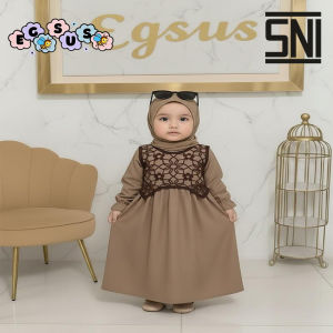 (EGSUS) Gamis anak dewasa perempuan ANGELIA bunga laser bahan knit jersey free hijab segitiga instan