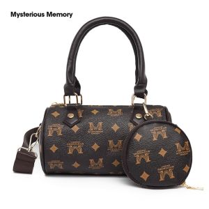 JNK #M005 PU Leather Barrel Bag with Small Purse Design Practical Storage (White Brown Coffee)
