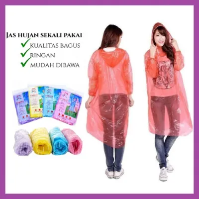 Jas Hujan Plastik Mantel Lengan Travel Darurat Sekali Pakai Praktis Disposable Rain Coat Emergency - FR Gallery