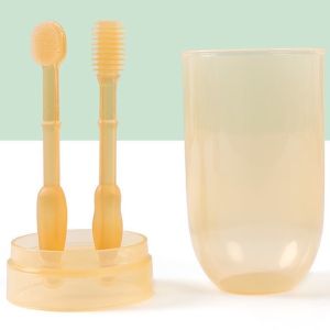 BPA free Sikat Gigi dan Lidah Bayi Silikon 0-18 bulan plus Gelas Lidah 2 in 1 Perawatan Mulut newborn 2in1