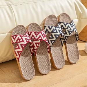 Linen Slippers For All Seasons Spring Autumn And Summer Home Use Thick-Soled Rattan Woven Summer Slippers For Men And Women Indoor Home Use