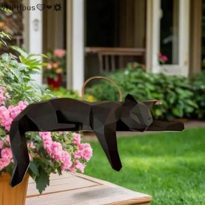 WP💓💛💖 Black White Cat Statue - Geometric Modern Room Decor Figurine Sculpture For Home Office As Table Shelf Desk Decor Lying Cat