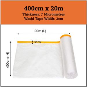 🇸🇬 [In Stock] Cheapest Pre-Taped Plastic Drop Sheet Roll For Dust Prevention Painting Construction HIP Dust Cover