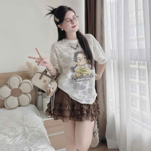 Set mặc hè áo Voan thêu hoa nổi phối in hình cô gái 3D cao cấp kèm chân váy tầng ngắn 2 lớp nữ tính xinh xắn