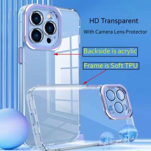 Luxury Lens Protector Transparent Acrylic Silicone Case For iPhone 13 12 11 Pro Max Plated Color Soft Slim Shockproof Cover for iPhone13 iPhone12